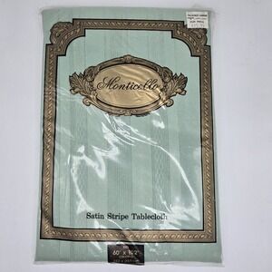 Vtg Monticello Satin Stripe Tablecloth 60x102 Oblong Sage Green MCM‎ Cottagecore